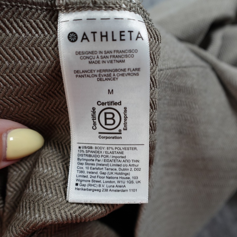 Athleta Pant Women Medium Brown Delancey Herringbone Flare Stretch Athleisure - Picture 9 of 13